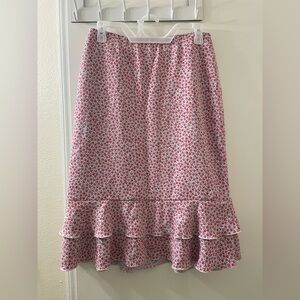 Ann Taylor Pink Floral Midi Skirt with Ruffle Hem